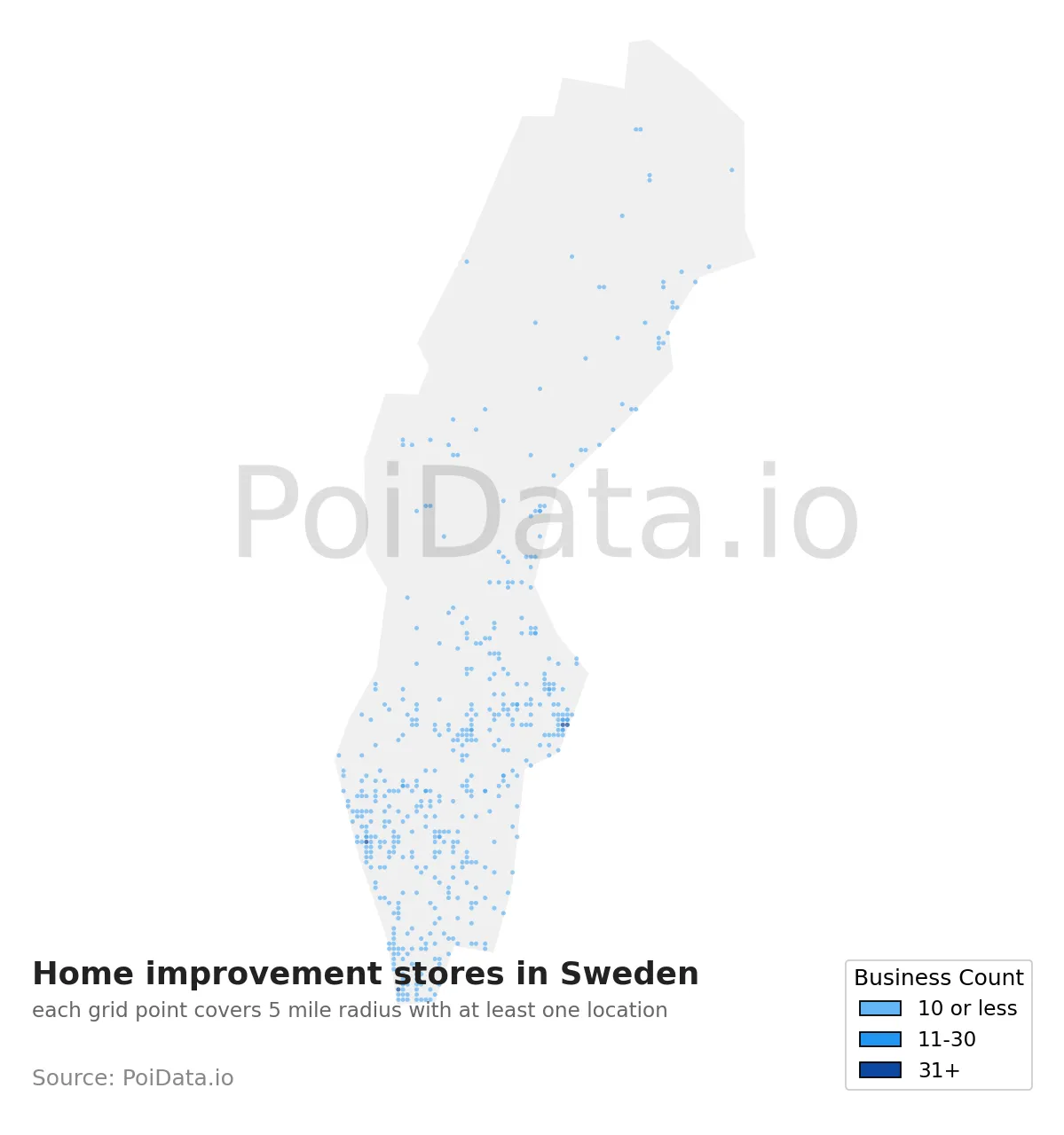 Home improvement store density map for Sweden