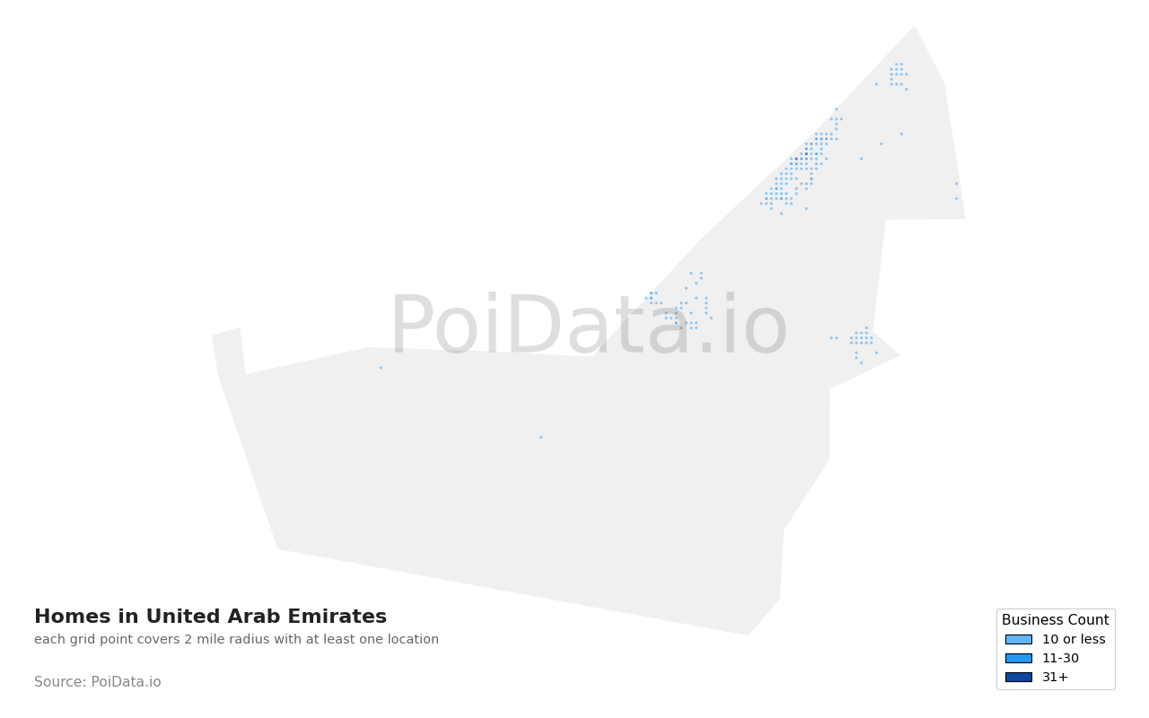 Home density map for United Arab Emirates
