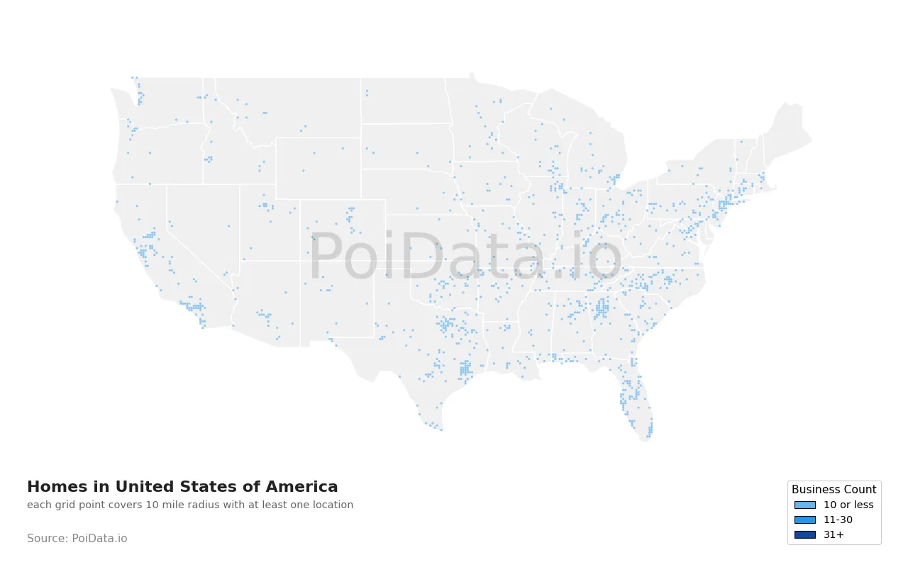 Home density map for United States