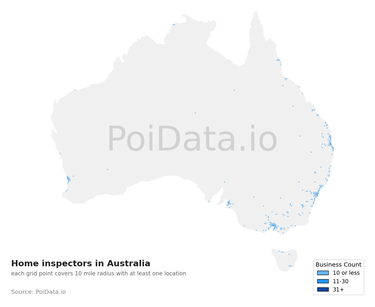 Home inspector density map for Australia
