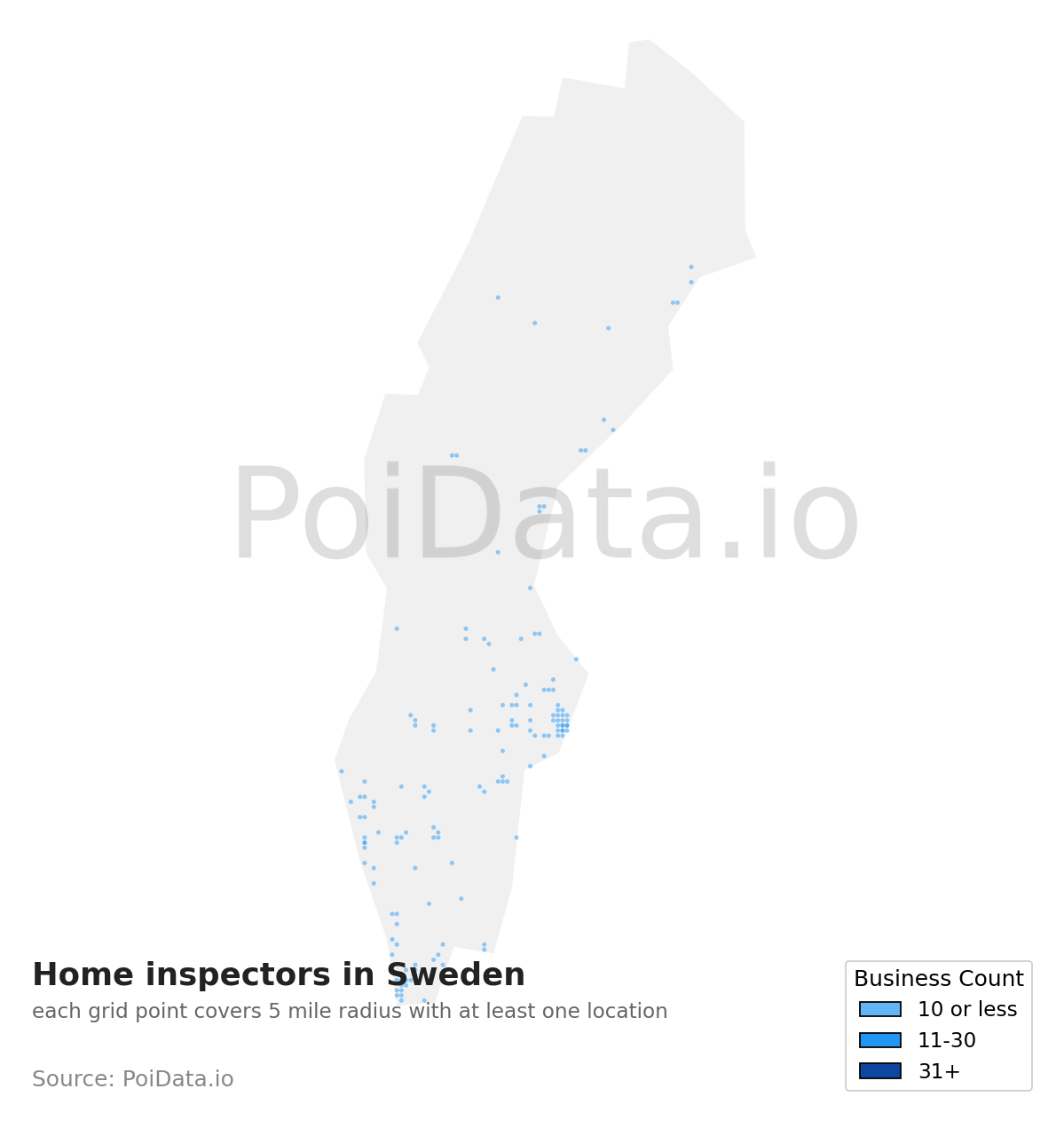 Home inspector density map for Sweden