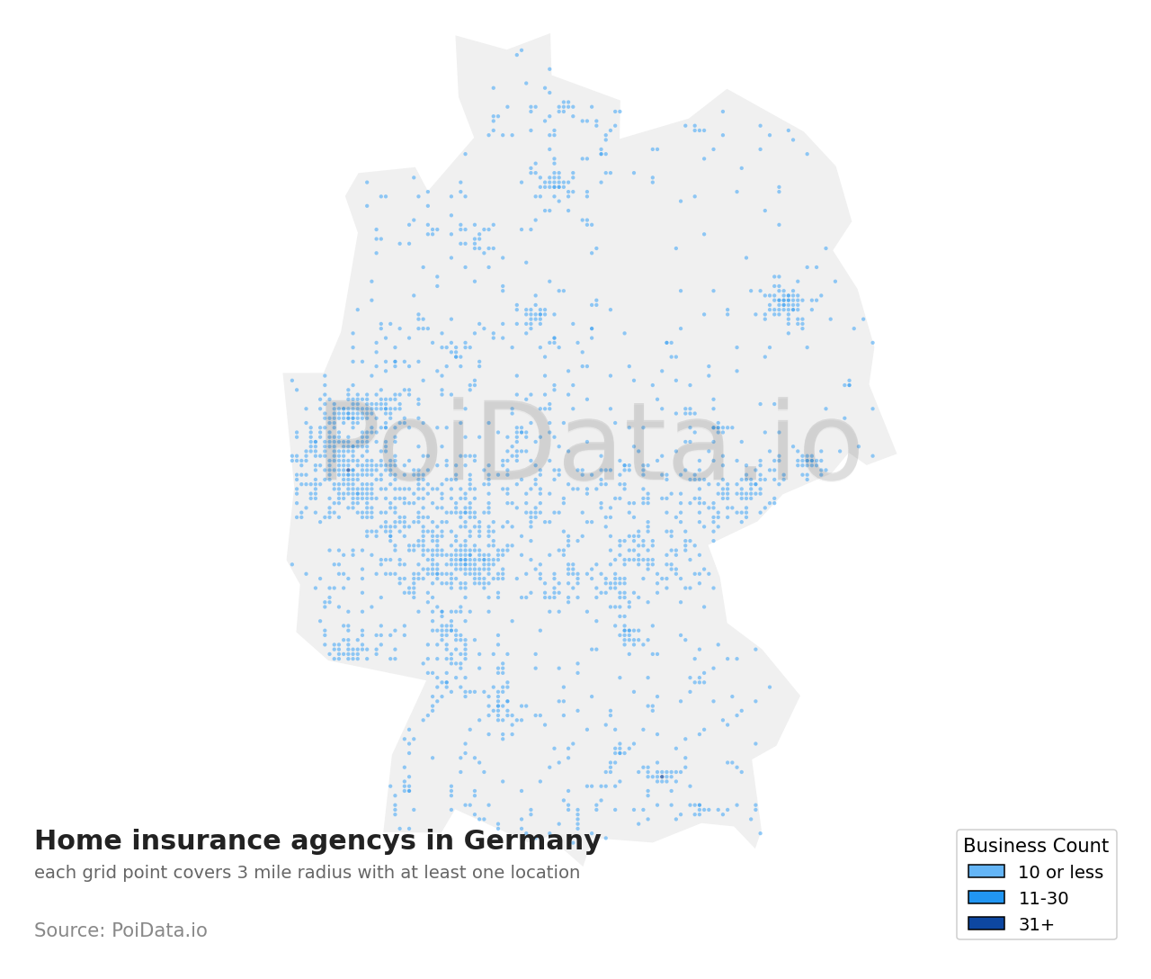 Home insurance agency density map for Germany