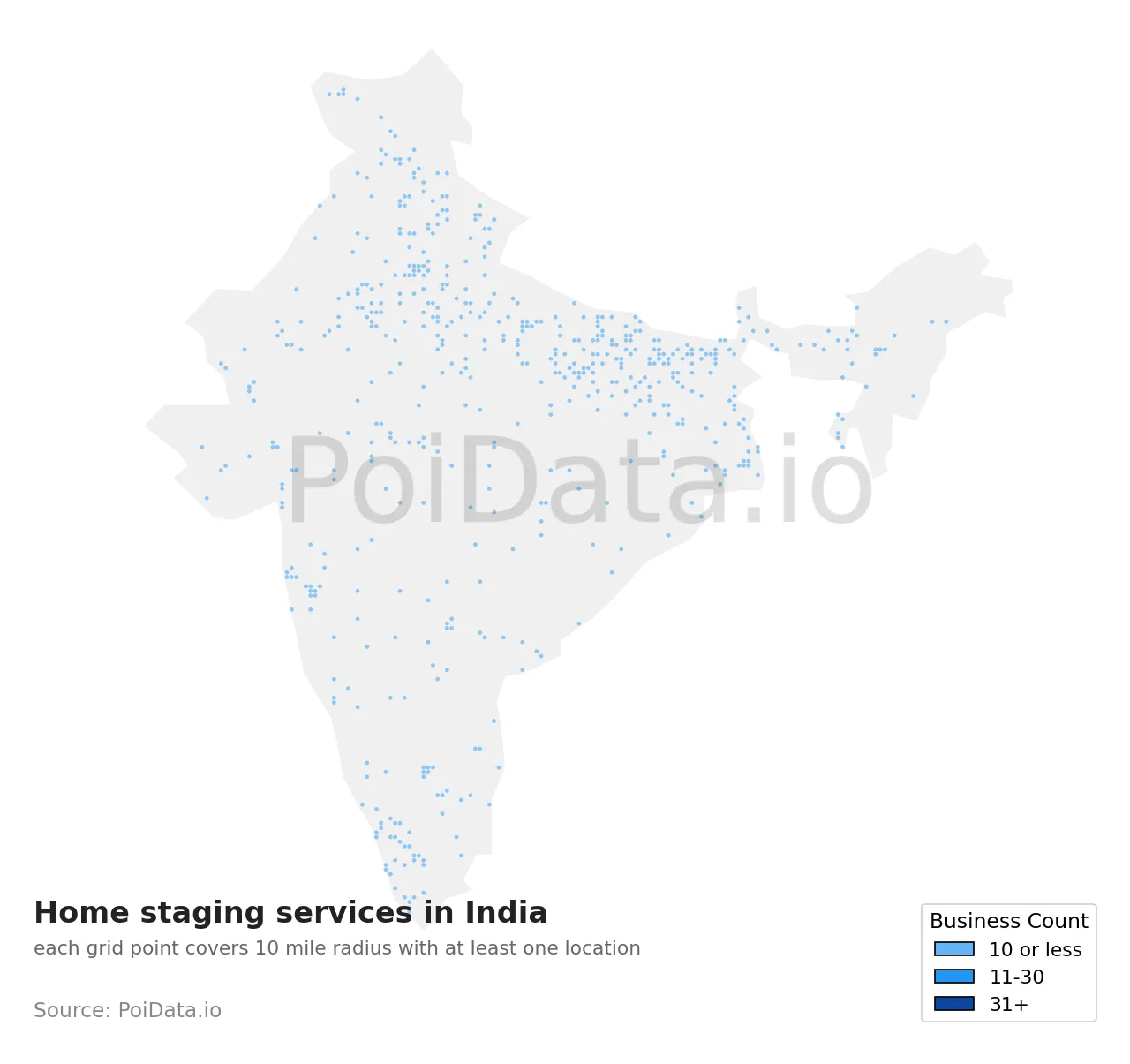 Home staging service density map for India