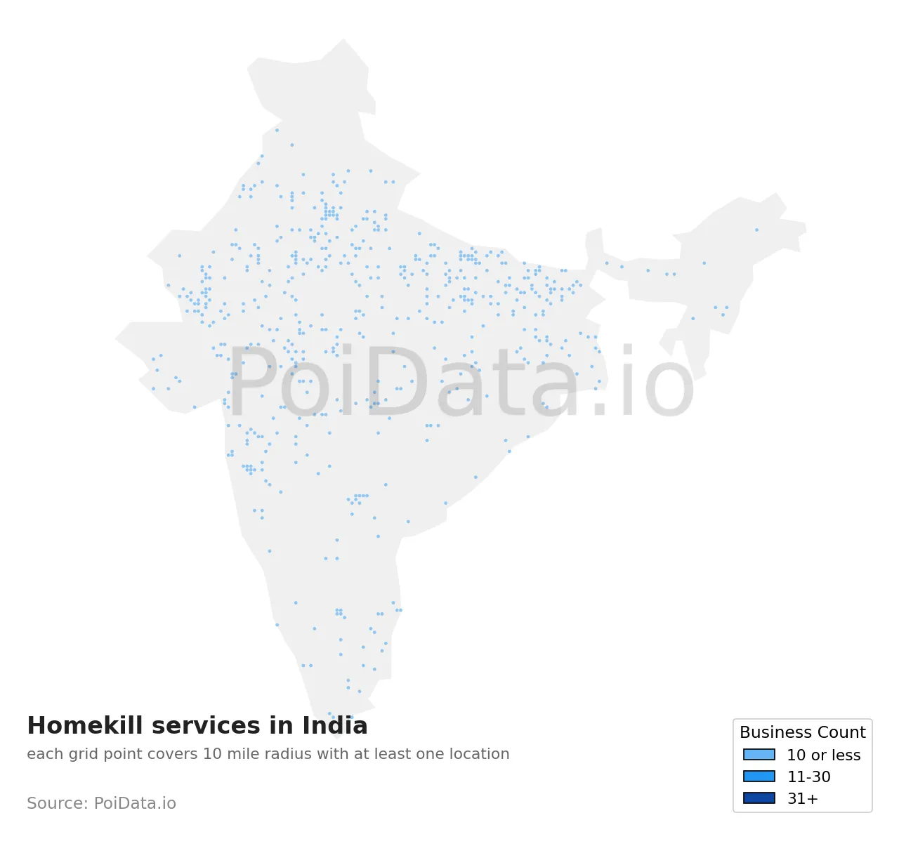 Homekill service density map for India