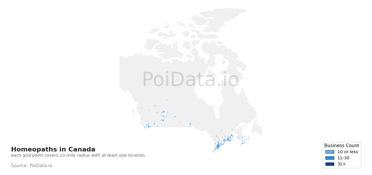 Homeopath density map for Canada