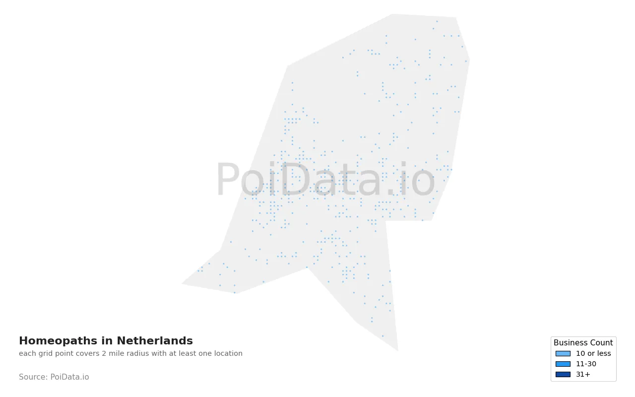 Homeopath density map for Netherlands