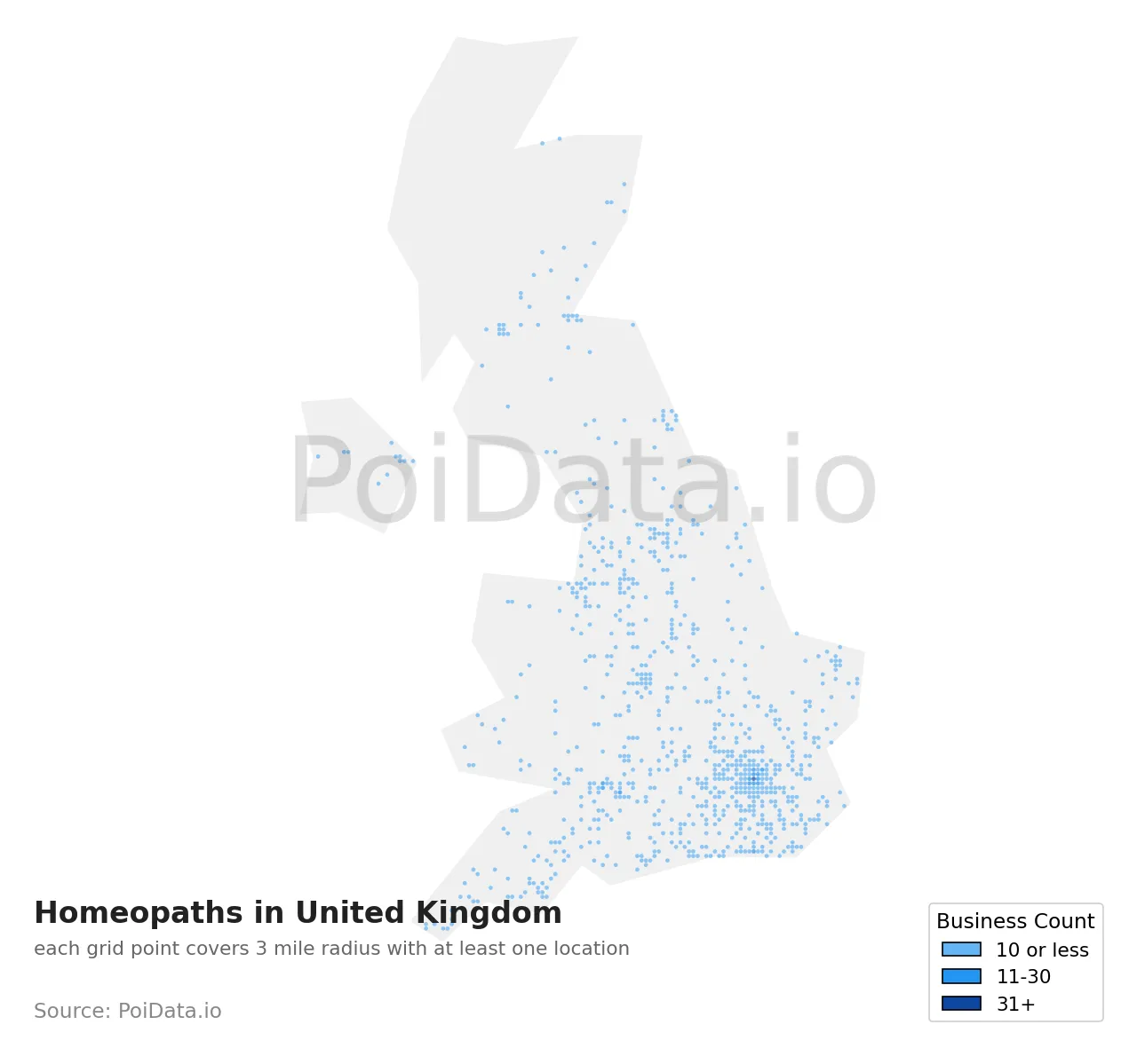 Homeopath density map for United Kingdom