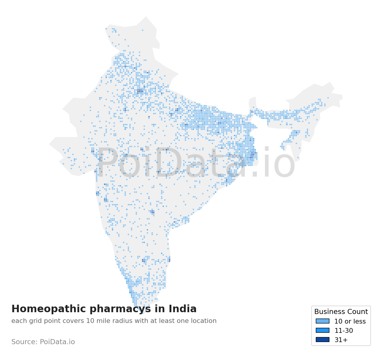 Homeopathic pharmacy density map for India