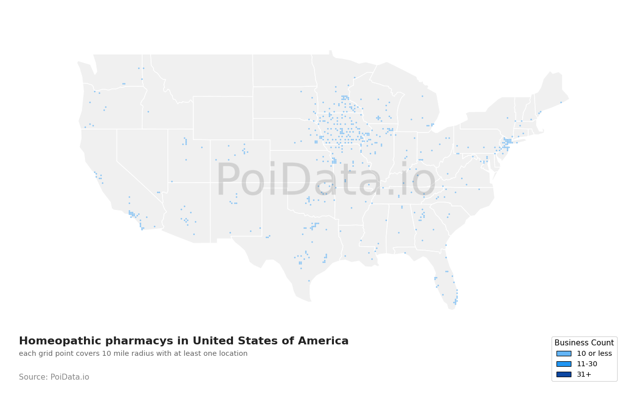 Homeopathic pharmacy density map for Iowa, United States