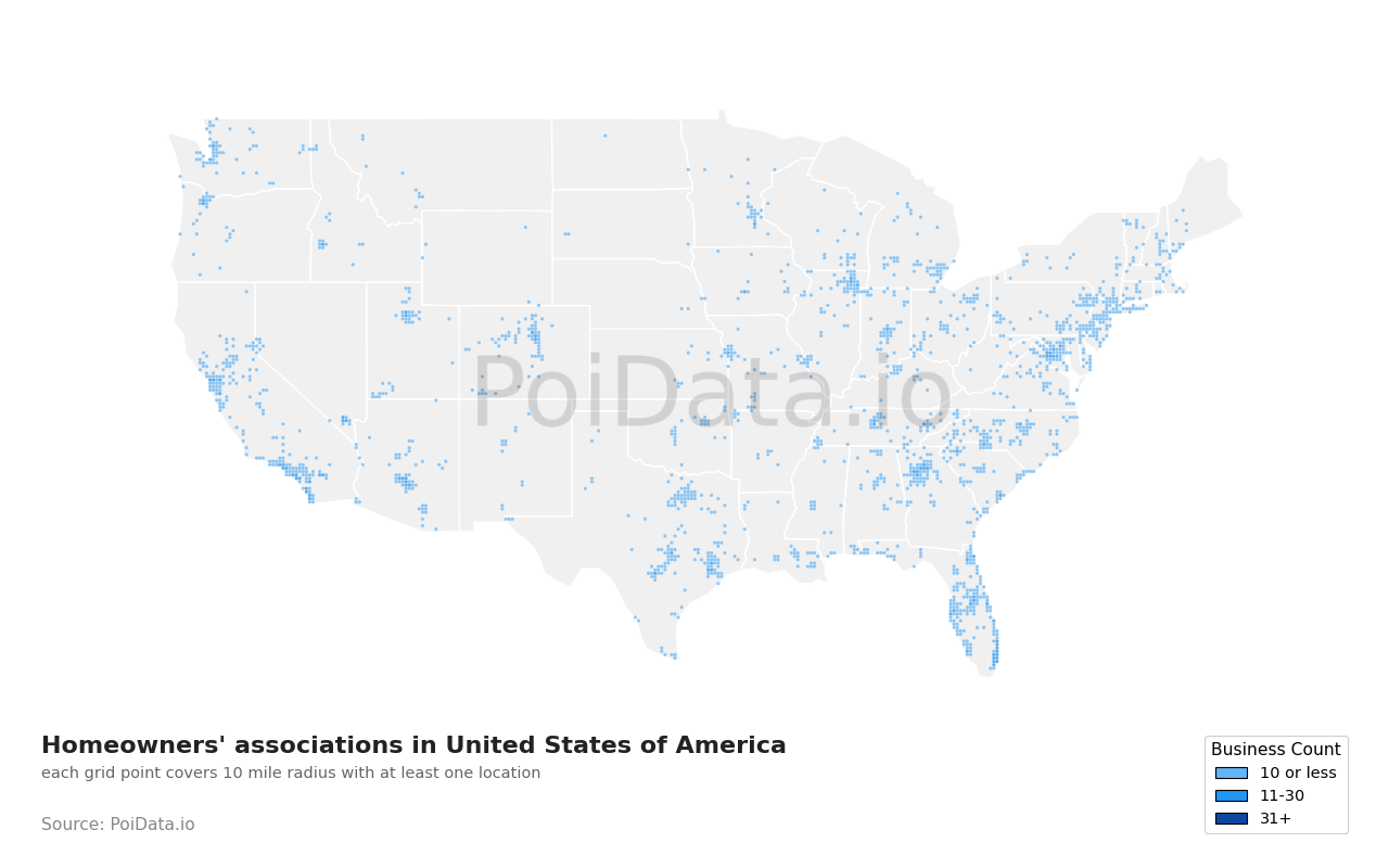 Homeowners' association density map for North Carolina, United States