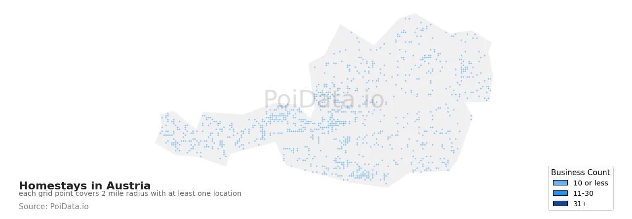 Homestay density map for Austria