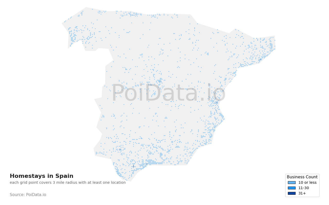 Homestay density map for Spain