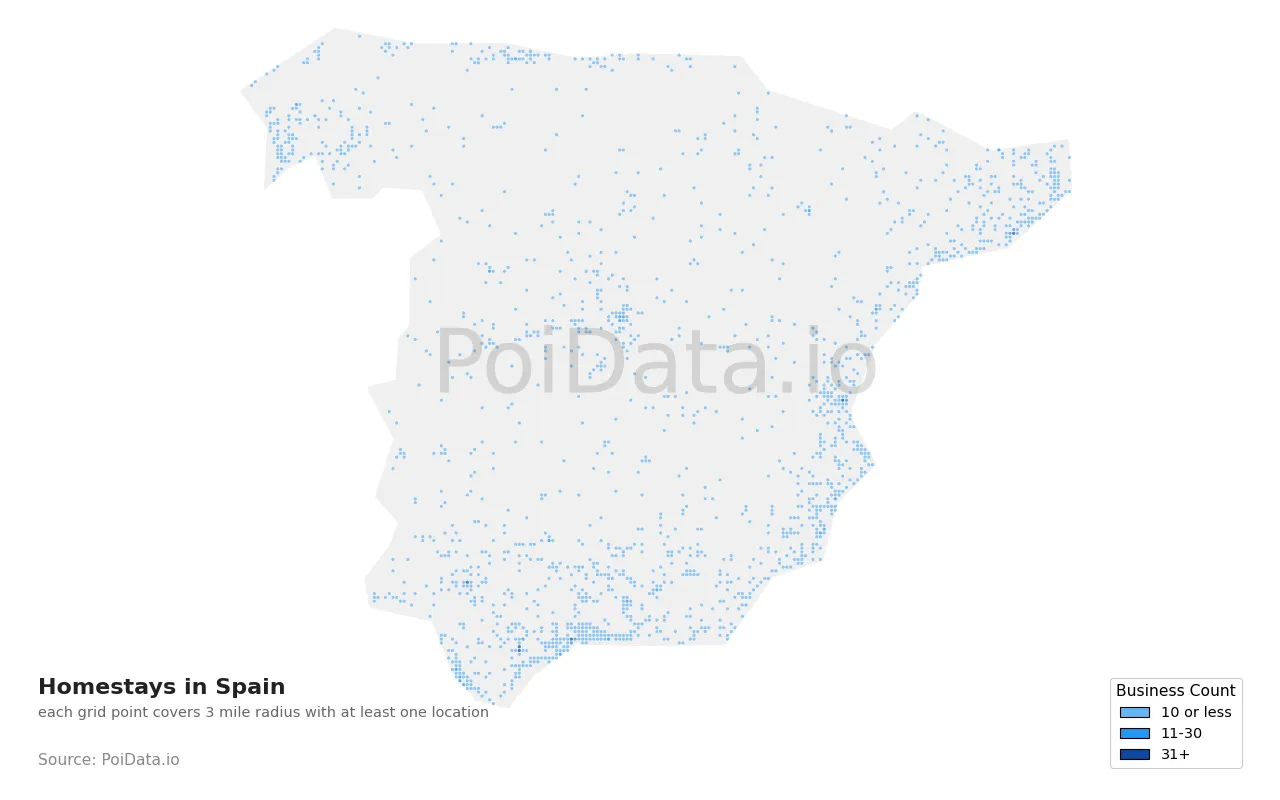 Homestay density map for Spain