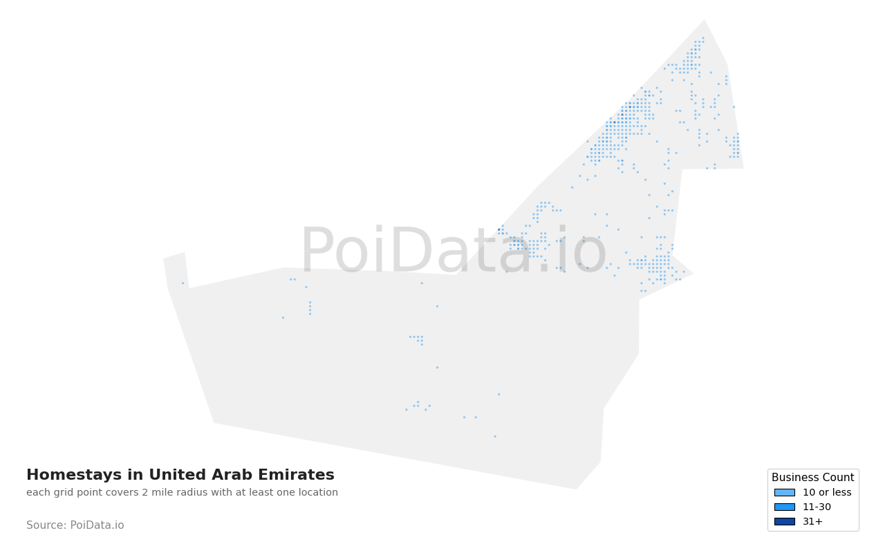 Homestay density map for United Arab Emirates
