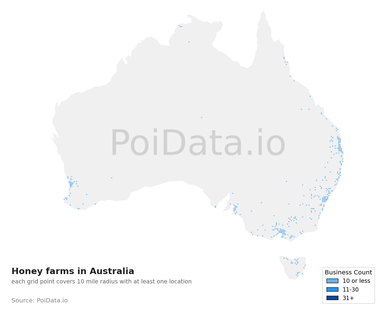 Honey farm density map for Victoria, Australia