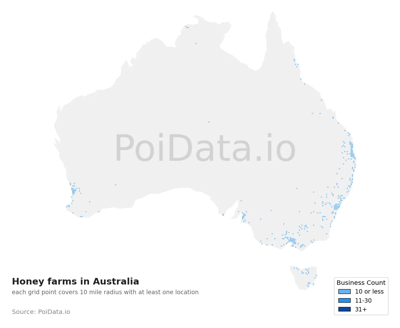 Honey farm density map for Australia
