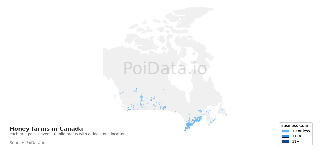 Honey farm density map for Canada