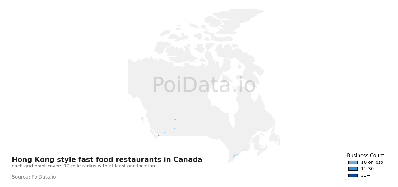 Hong Kong style fast food restaurant density map for Canada