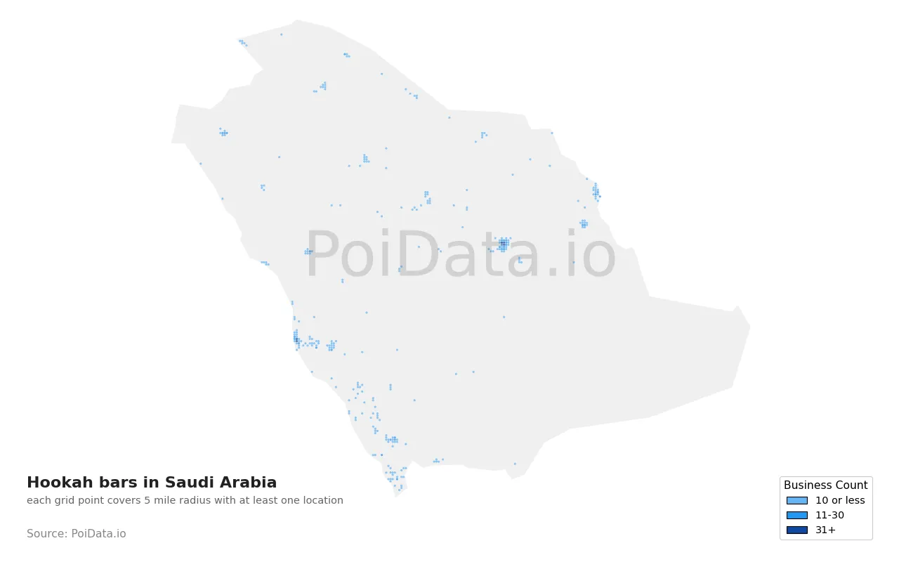 Hookah bar density map for Saudi Arabia