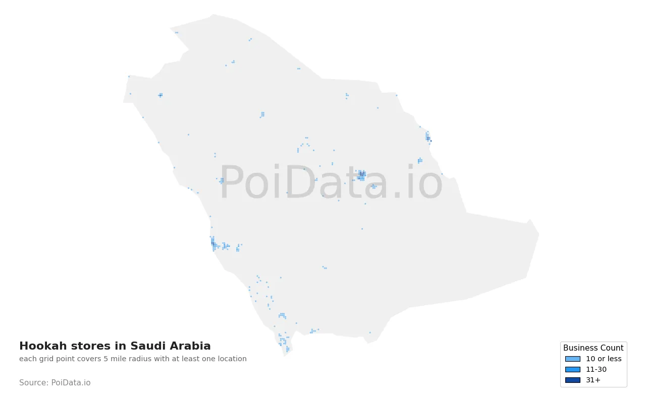 Hookah store density map for Saudi Arabia