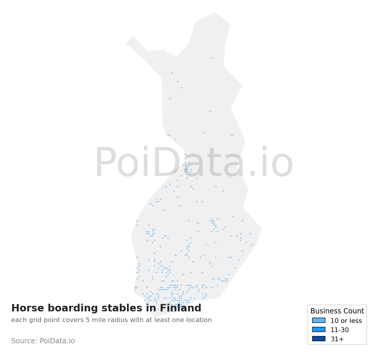 Horse boarding stable density map for Finland
