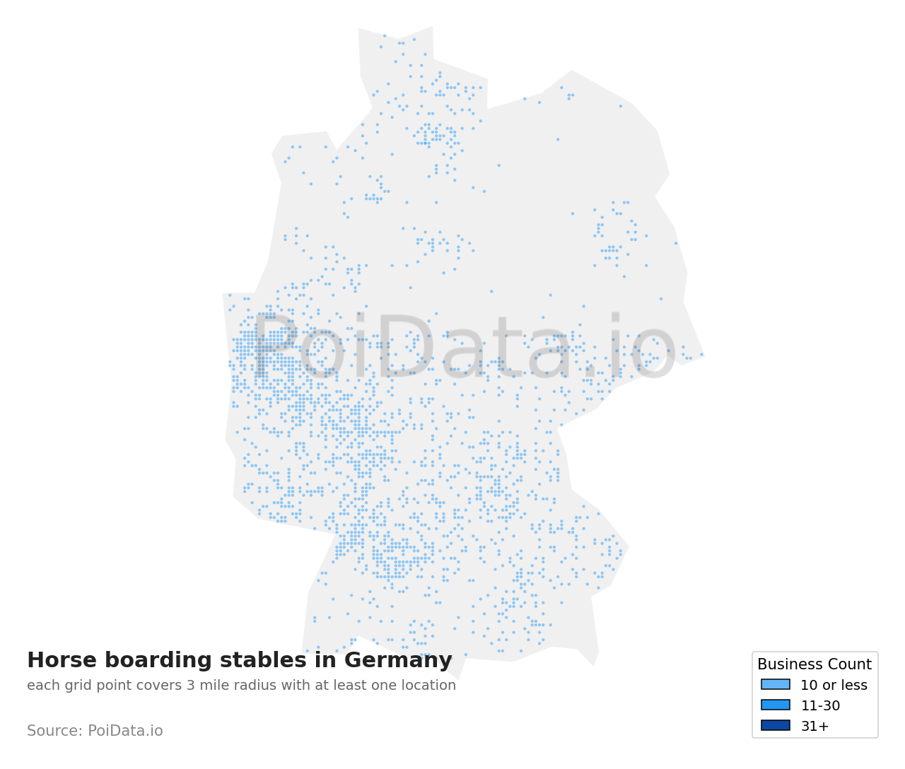 Horse boarding stable density map for Germany