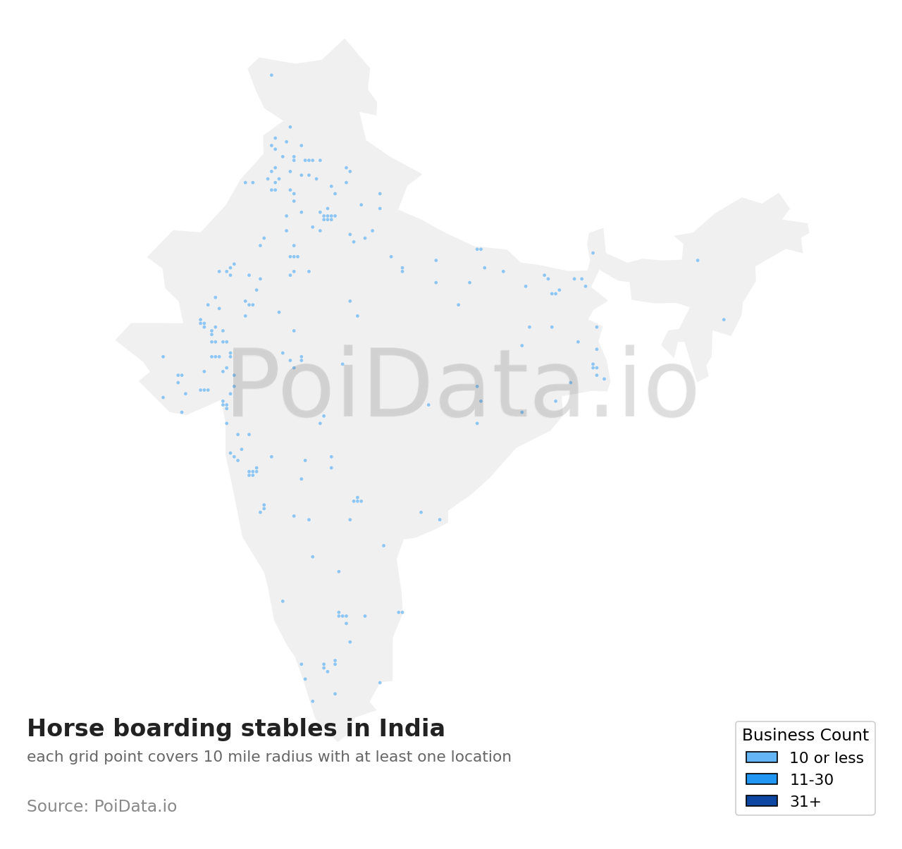Horse boarding stable density map for India