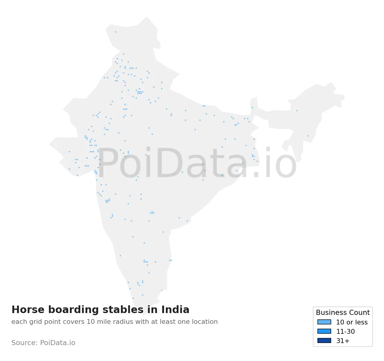 Horse boarding stable density map for India