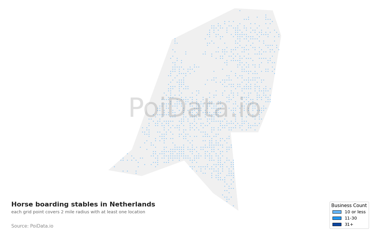 Horse boarding stable density map for Netherlands