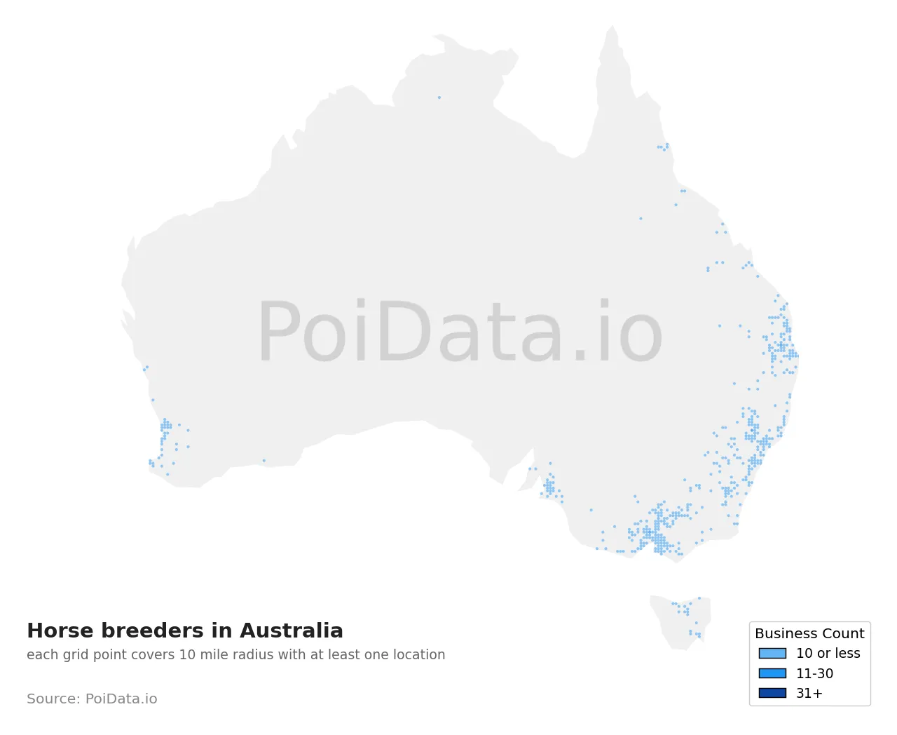 Horse breeder density map for Australia