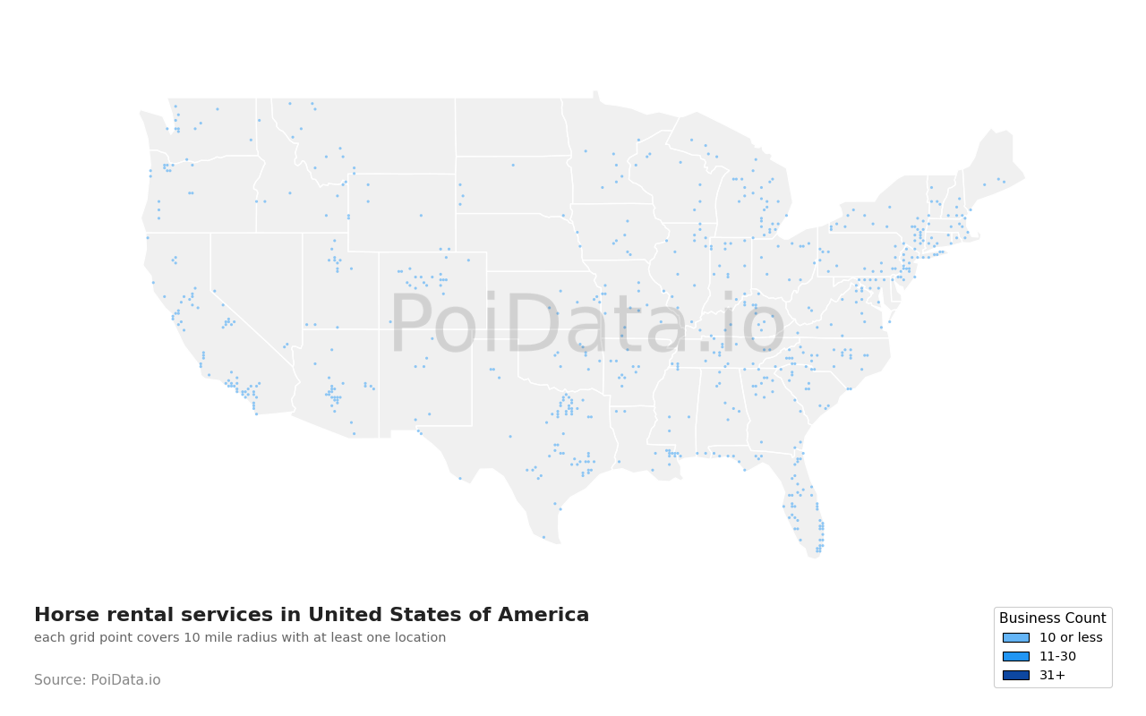 Horse rental service density map for Colorado, United States