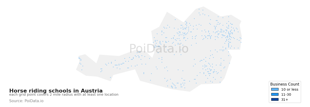 Horse riding school density map for Austria