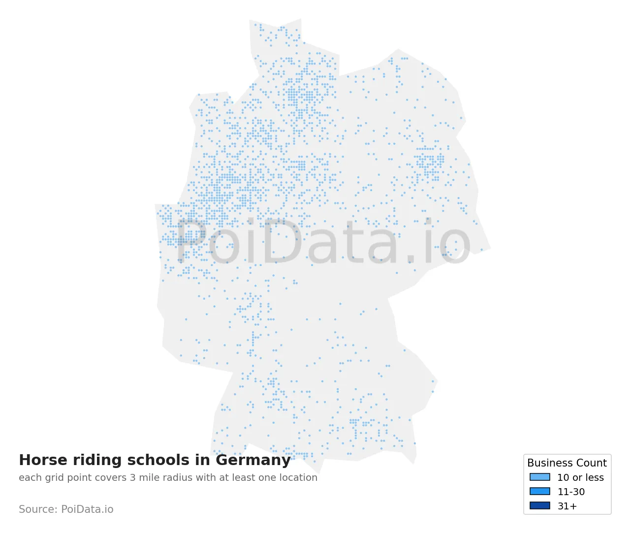 Horse riding school density map for Germany