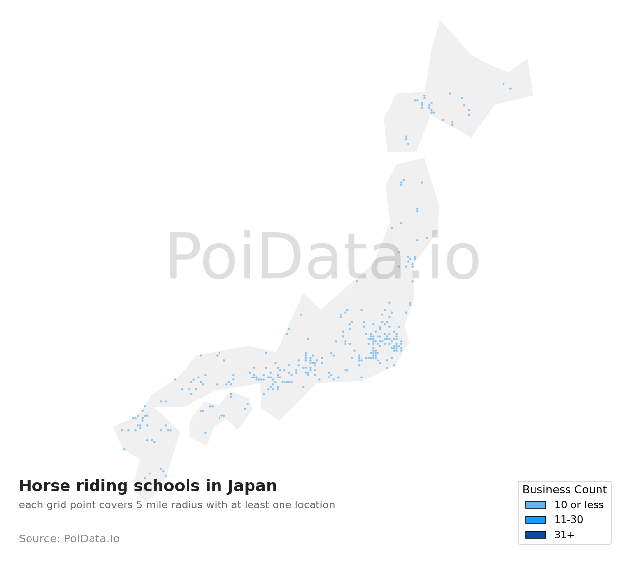 Horse riding school density map for Japan