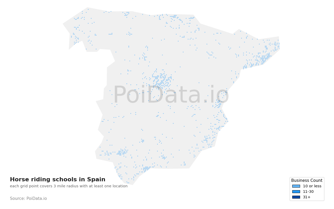 Horse riding school density map for Spain