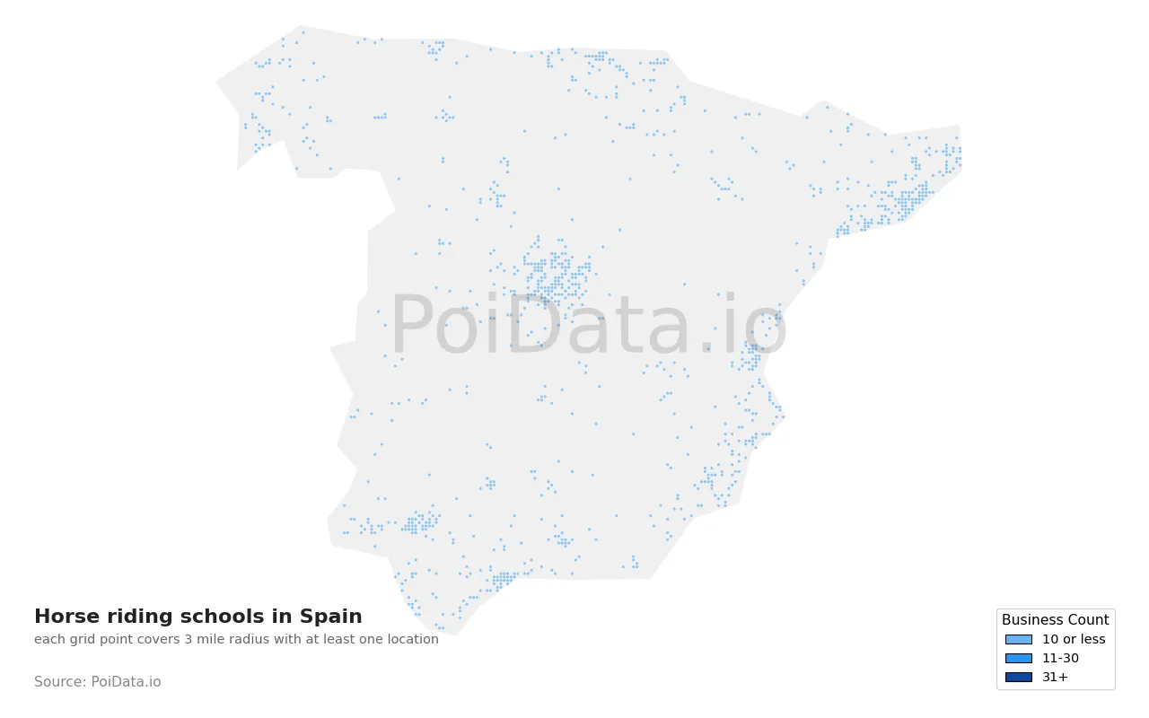 Horse riding school density map for Spain