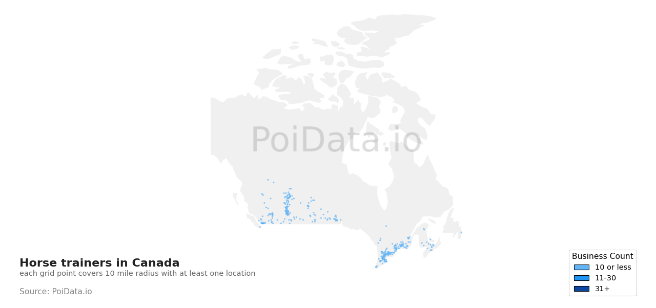 Horse trainer density map for Manitoba, Canada