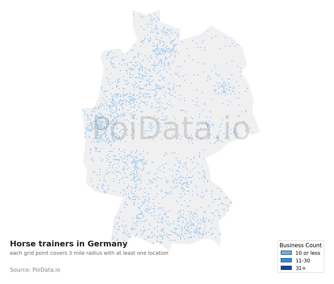 Horse trainer density map for Germany