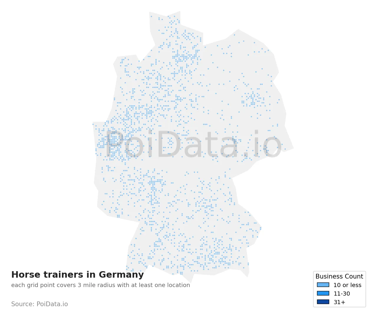 Horse trainer density map for Germany