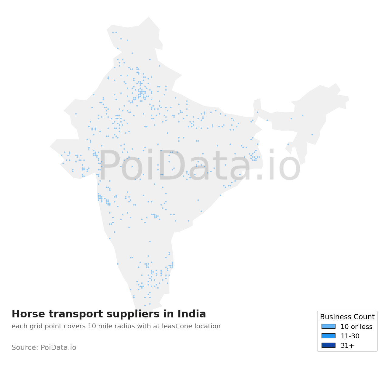 Horse transport supplier density map for India