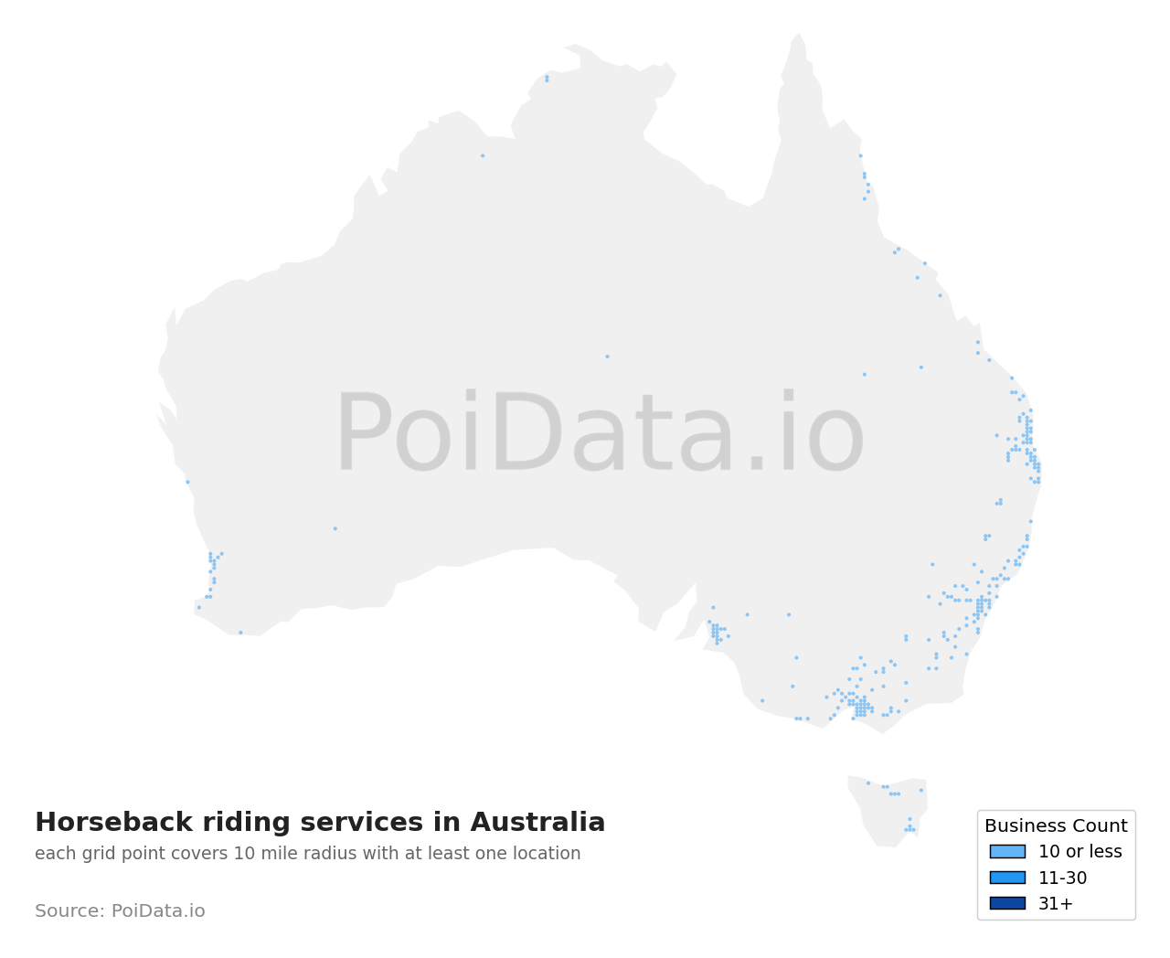 Horseback riding service density map for New South Wales, Australia