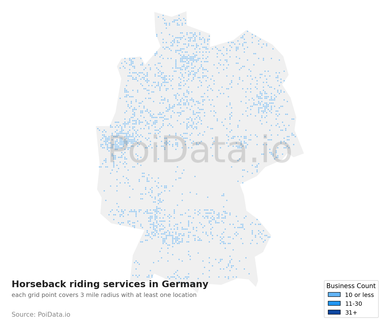 Horseback riding service density map for Germany