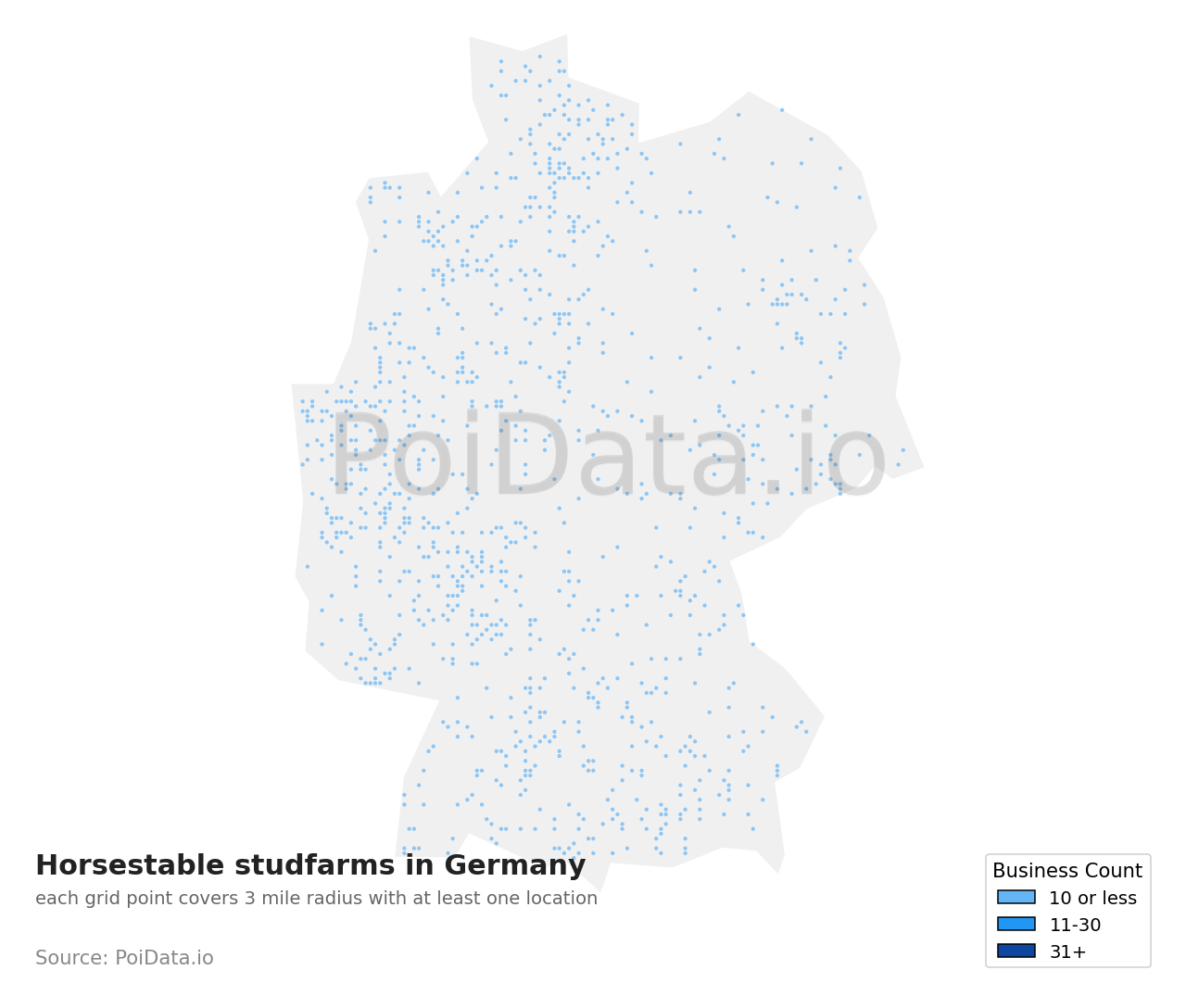 Horsestable studfarm density map for Germany