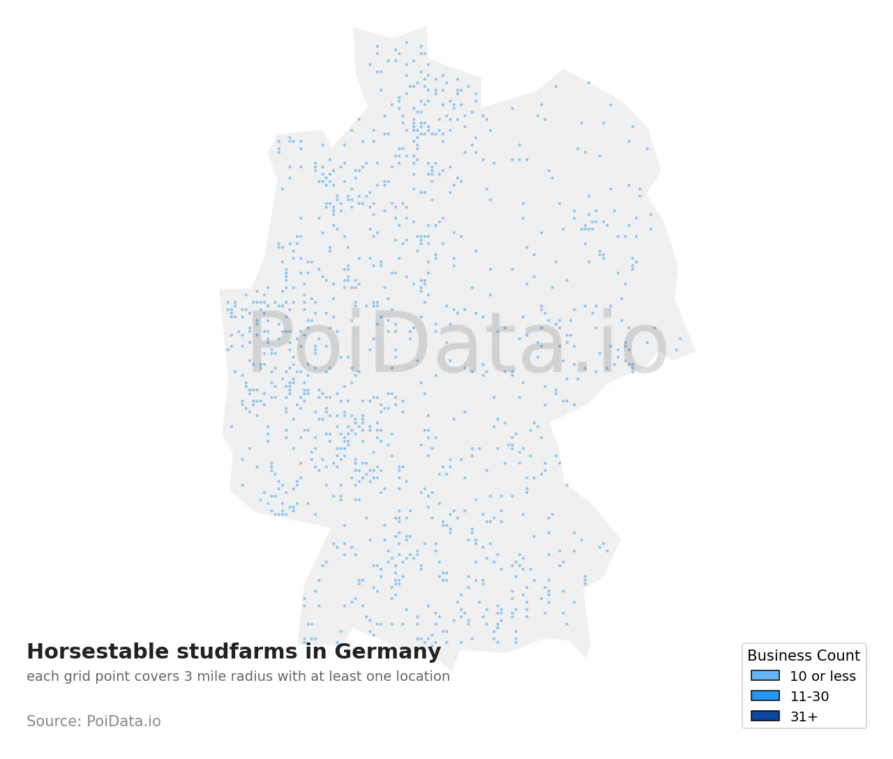 Horsestable studfarm density map for Germany