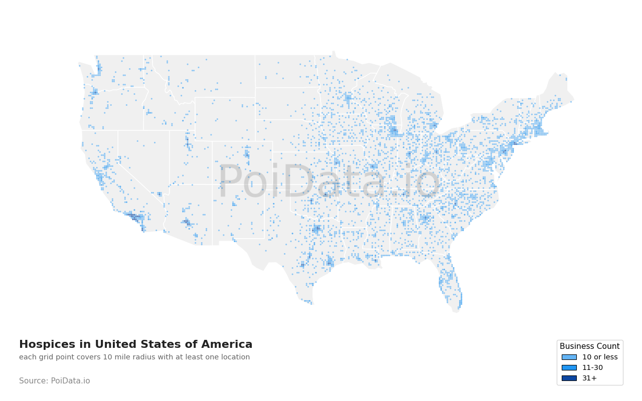Hospice density map for Pennsylvania, United States