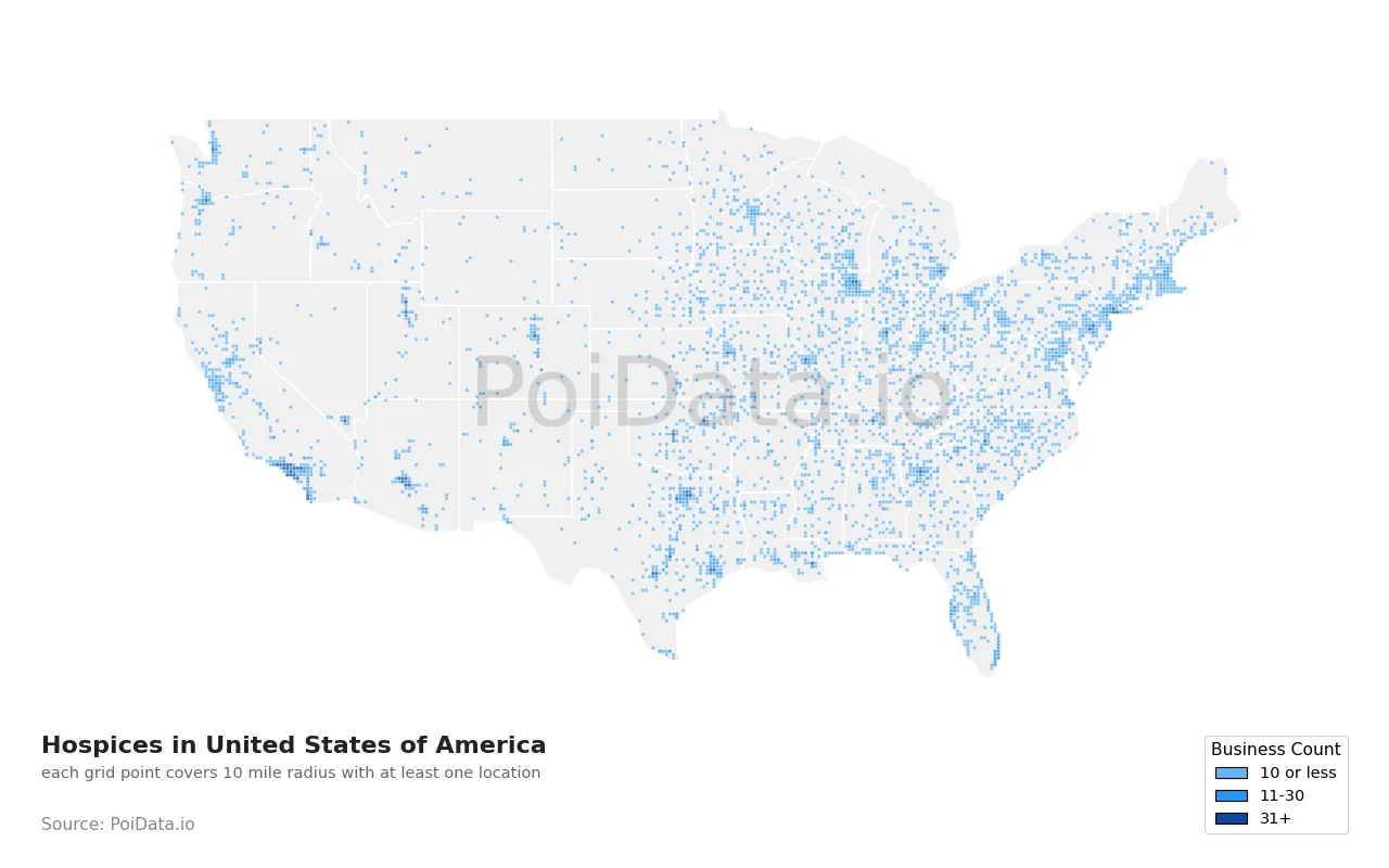 Hospice density map for United States