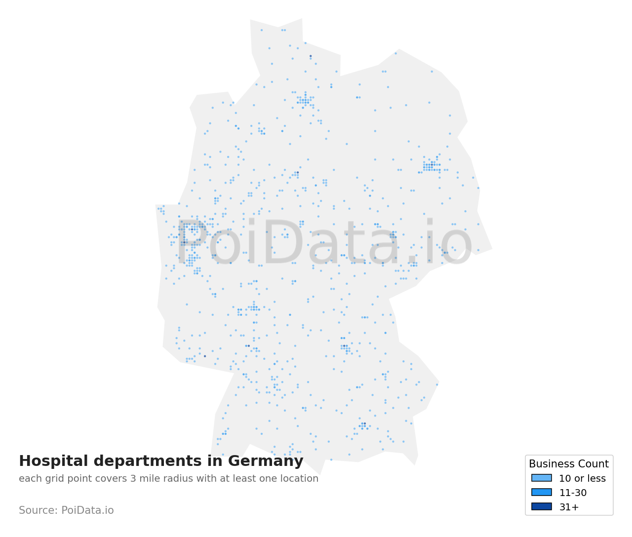 Hospital department density map for Germany