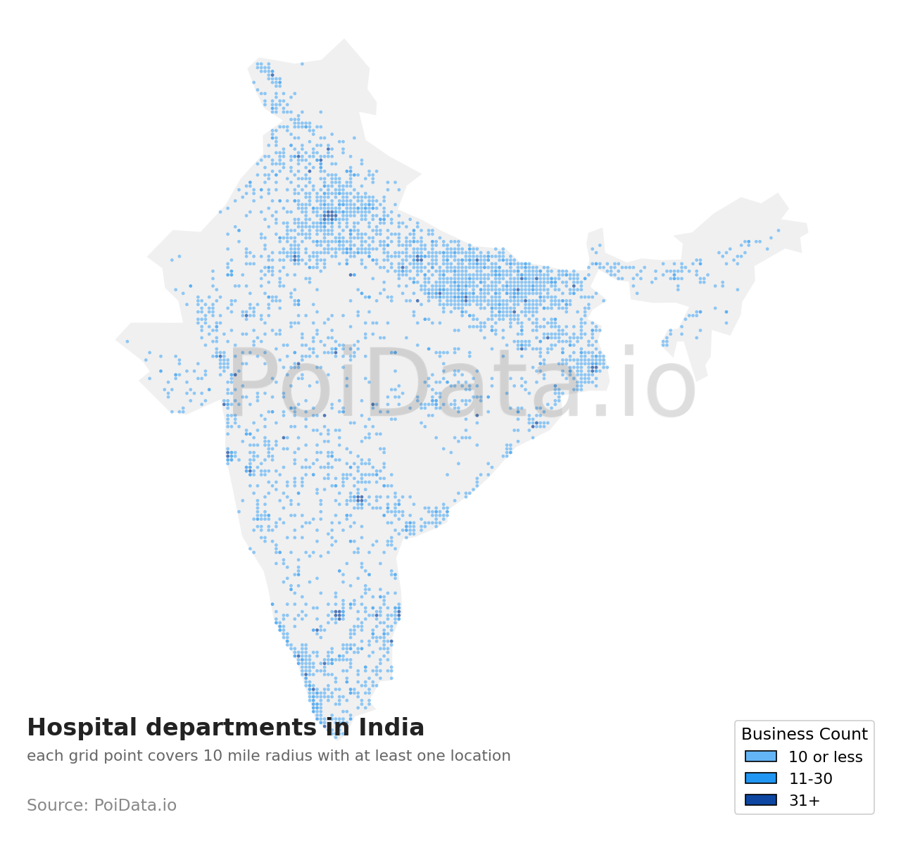 Hospital department density map for India