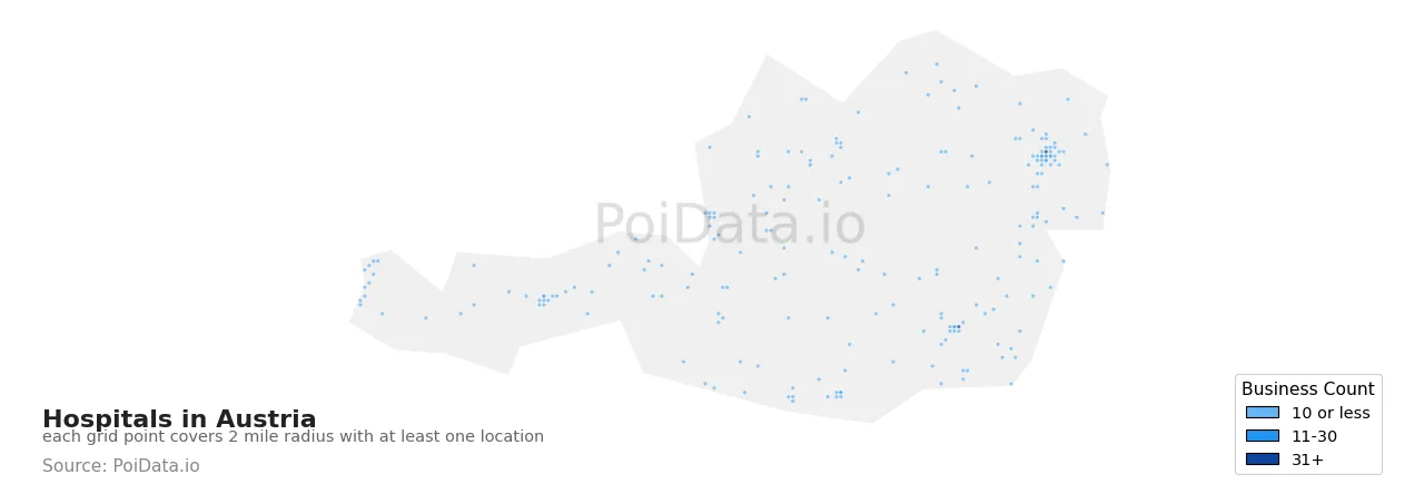 Hospital density map for Austria