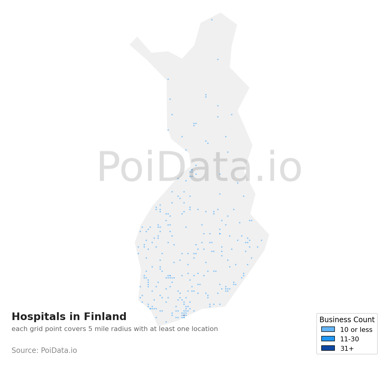 Hospital density map for Finland